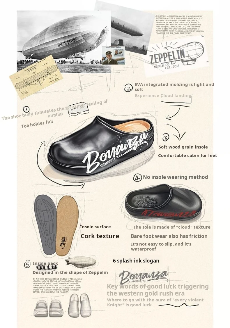 Maden New Casual Letters Non-slip Chef Shoes Men's Summer Outdoor Black Thick Sole Slippers EVA Waterproof Clogs Fishing Shoes