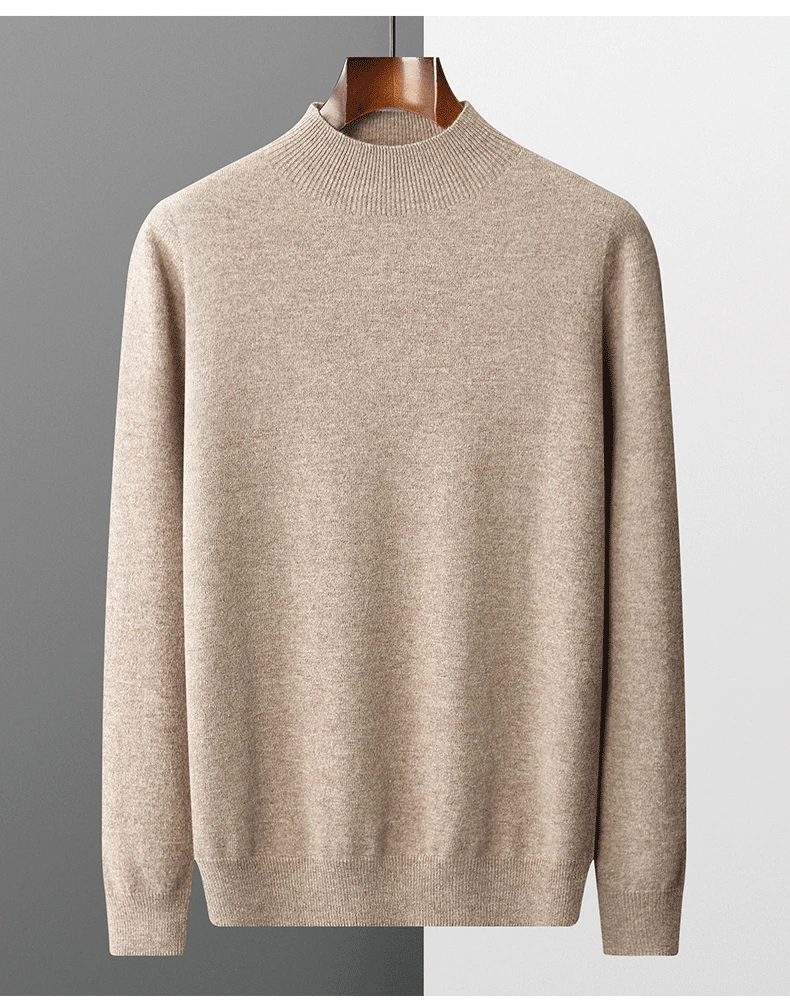 100% Pure Wool Cashmere Sweater Men's Half Turtleneck Pullover Casual Fashion Thickening Top Knitting Sweater