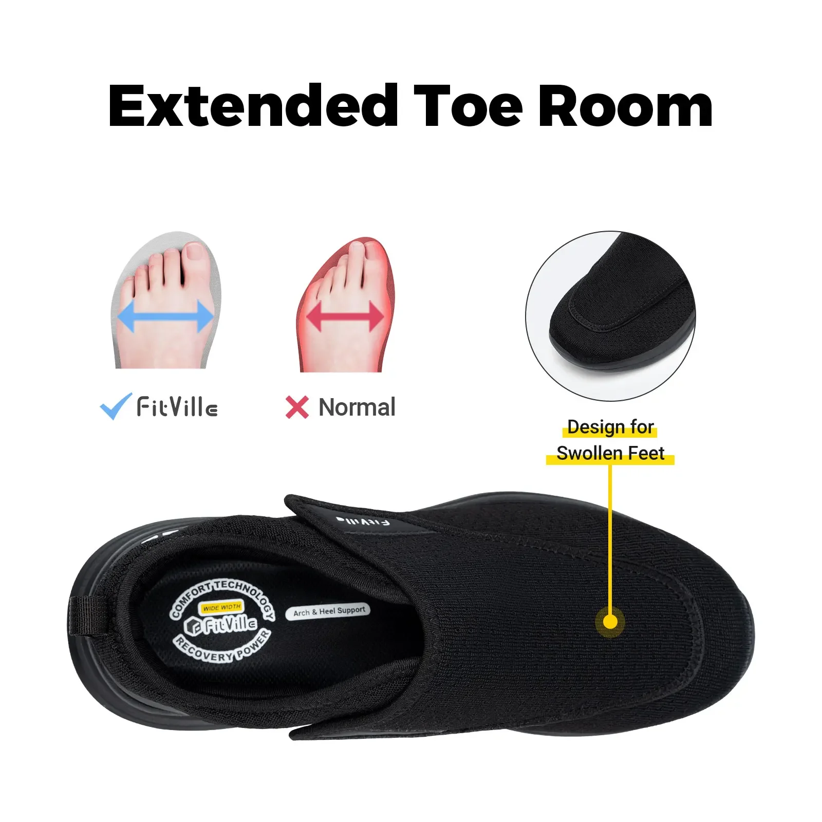 FitVille Men'S Diabetic Shoes Extra Wide 2E For Elder Orthopedics Feet Swollen Adjustable Walking Shoe Elderly Foot Pain Relief