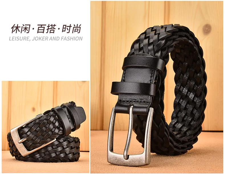 Men Real Cowhide Belt Woven Casual Buckle Layer Hollow Hand Woven Fashion Couple Personalized Student Luxury Jeans New Design
