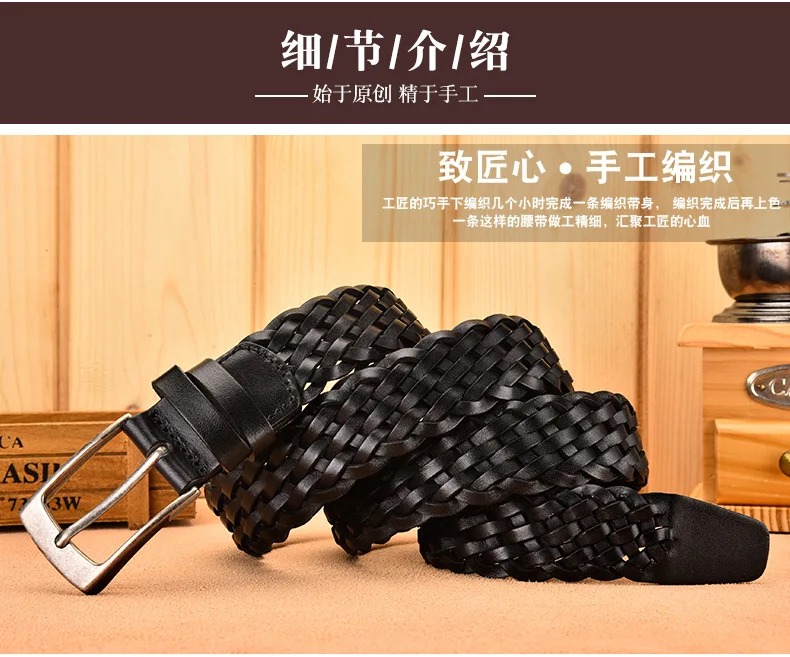 Men Real Cowhide Belt Woven Casual Buckle Layer Hollow Hand Woven Fashion Couple Personalized Student Luxury Jeans New Design