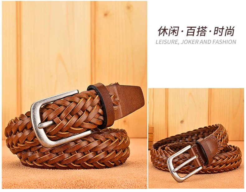 Men Real Cowhide Belt Woven Casual Buckle Layer Hollow Hand Woven Fashion Couple Personalized Student Luxury Jeans New Design