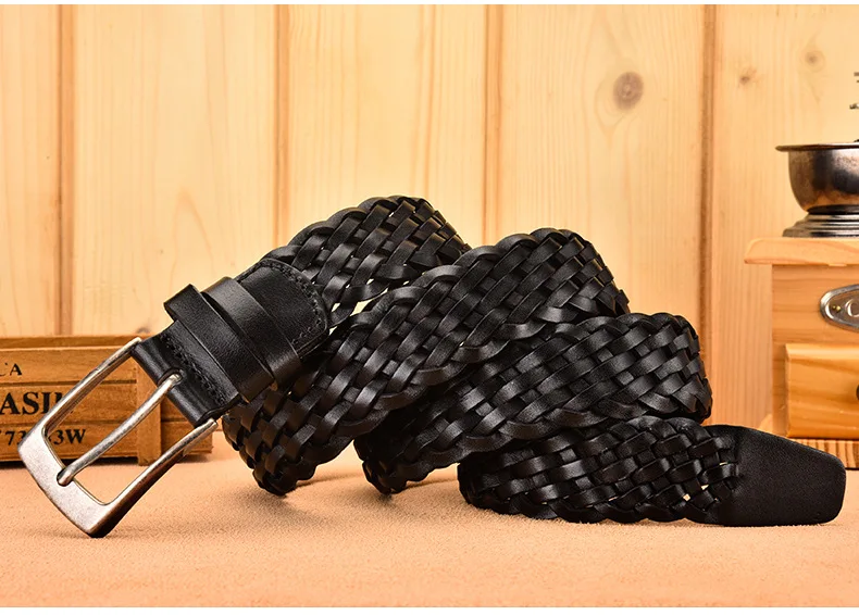 Men Real Cowhide Belt Woven Casual Buckle Layer Hollow Hand Woven Fashion Couple Personalized Student Luxury Jeans New Design
