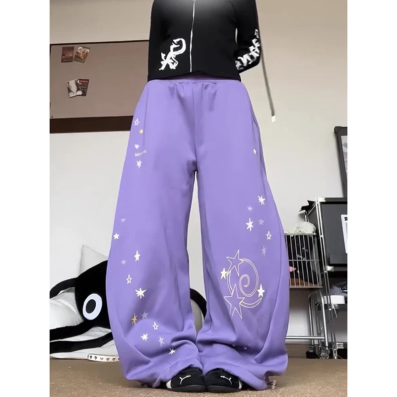 ZHIZOU Women's Purple Star Pants Harajuku Baggy Sweatpants 2000s Y2k Vintage Streetwear Japanese 2000s Trousers Spring Clothes