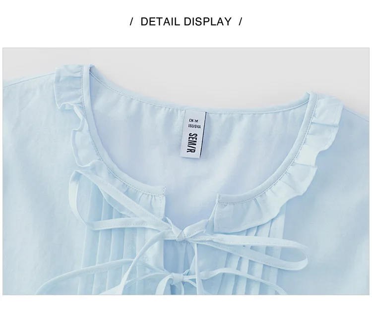 Semir Women Shirt Cotton Embroidered Bow Short Length Ruffle Lace Sweet Stylish 2026 Summer Casual Fashion Versatile Top