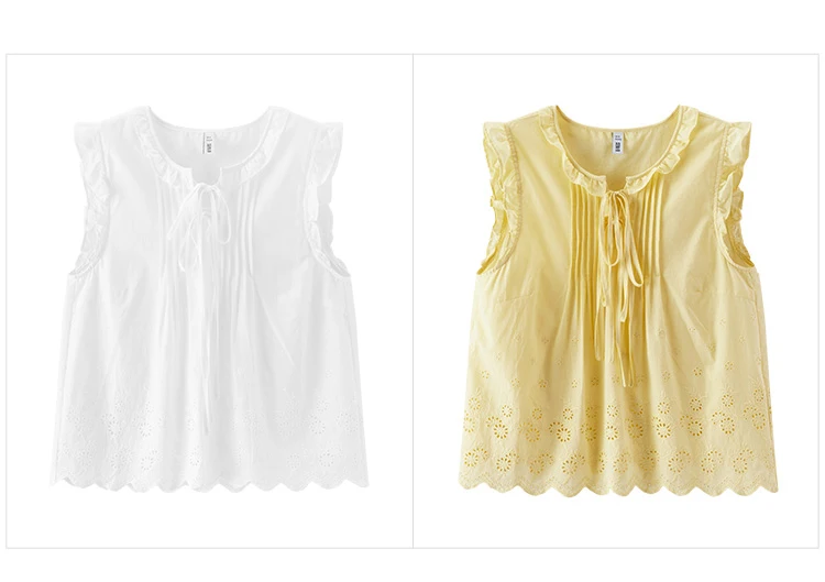 Semir Women Shirt Cotton Embroidered Bow Short Length Ruffle Lace Sweet Stylish 2026 Summer Casual Fashion Versatile Top