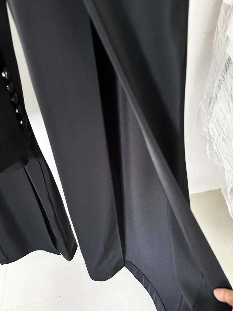 HIGH STREET Newest 2026 Designer Suit Women Beaded Diamonds Stand Collar Single Button Blazer Wide-leg Pants Set 2PCS