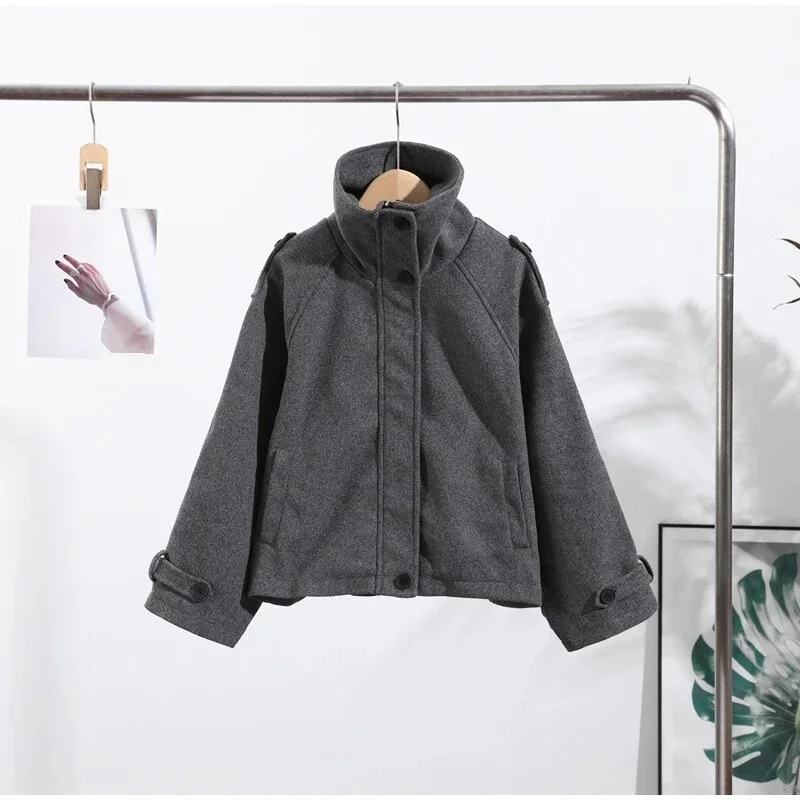 New Stand Collar Women's Coat Full Sleeve Single Breasted Pockets Loose Female Jacket 2026 Autumn Fashion Commute Lady Outwear