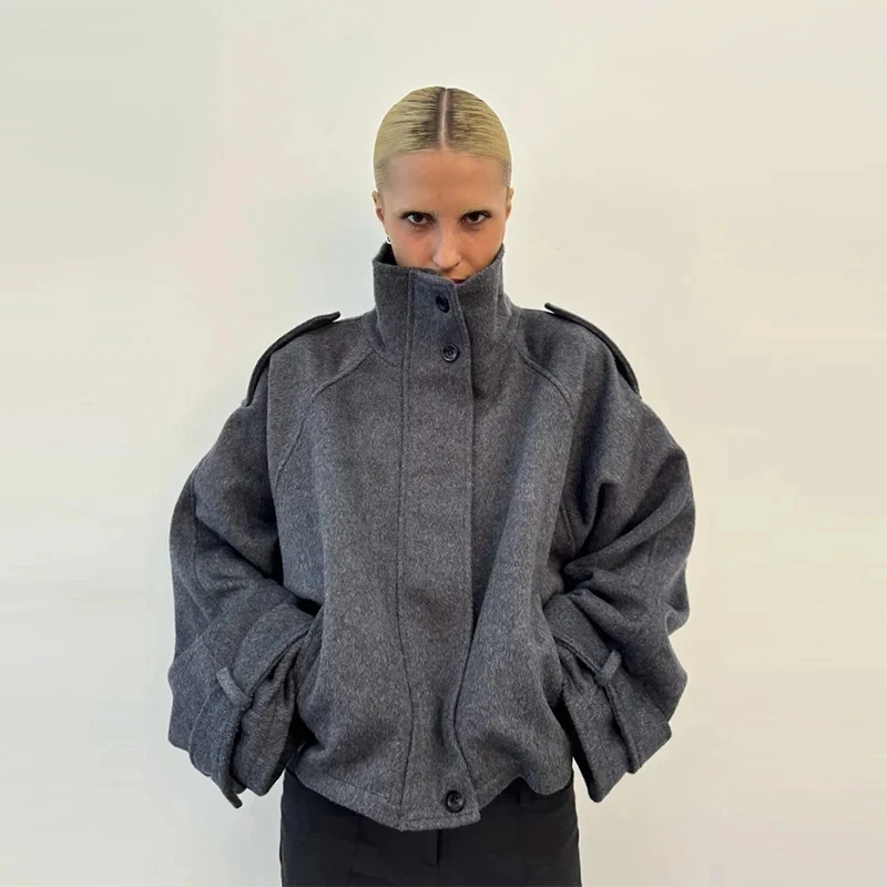 New Stand Collar Women's Coat Full Sleeve Single Breasted Pockets Loose Female Jacket 2026 Autumn Fashion Commute Lady Outwear