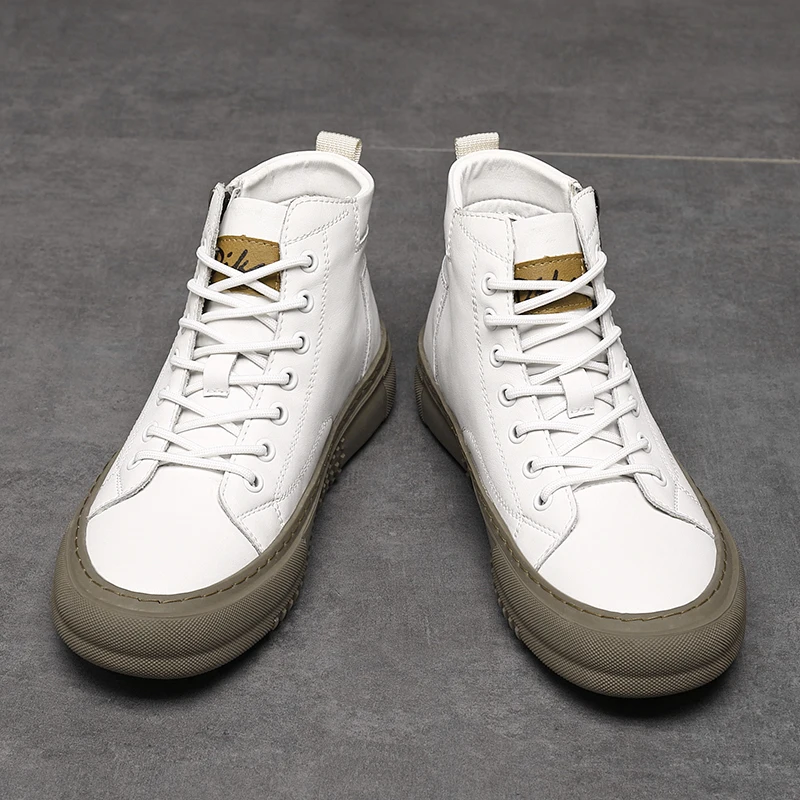 Bubuk Men's Spring and Autumn Style White Sneakers, New Trendy Versatile High-Top Sneakers, Summer Fashion Casual Men's Shoes, Breathable and Durable Sneakers