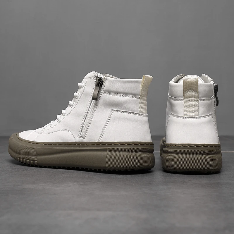 Bubuk Men's Spring and Autumn Style White Sneakers, New Trendy Versatile High-Top Sneakers, Summer Fashion Casual Men's Shoes, Breathable and Durable Sneakers
