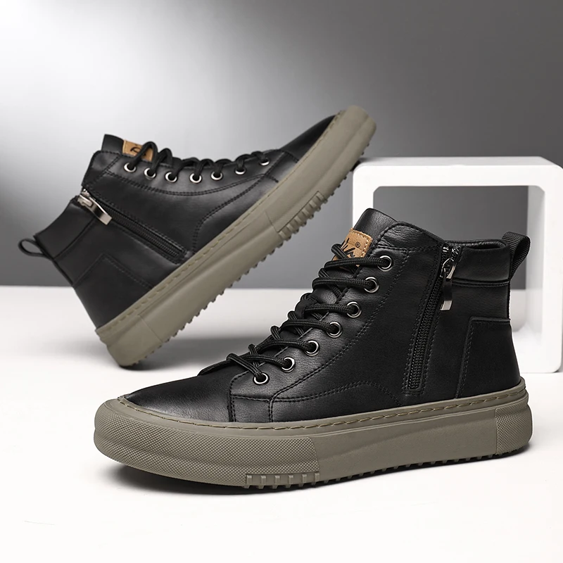 Bubuk Men's Spring and Autumn Style White Sneakers, New Trendy Versatile High-Top Sneakers, Summer Fashion Casual Men's Shoes, Breathable and Durable Sneakers