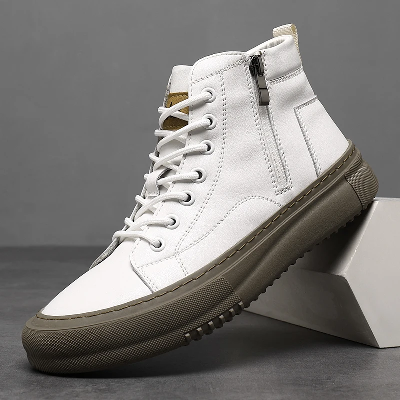 Bubuk Men's Spring and Autumn Style White Sneakers, New Trendy Versatile High-Top Sneakers, Summer Fashion Casual Men's Shoes, Breathable and Durable Sneakers