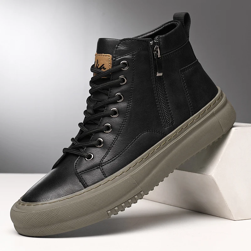 Bubuk Men's Spring and Autumn Style White Sneakers, New Trendy Versatile High-Top Sneakers, Summer Fashion Casual Men's Shoes, Breathable and Durable Sneakers