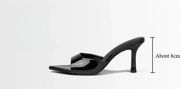 Women's Slippers 2026 New Summer Slim Heel Pointed Toe Worn with A Straight Drag Patent Leather High-heeled Slippers for Womens