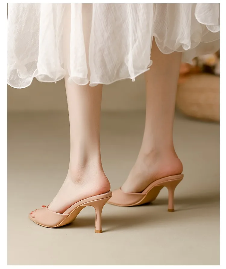 Women's Slippers 2026 New Summer Slim Heel Pointed Toe Worn with A Straight Drag Patent Leather High-heeled Slippers for Womens