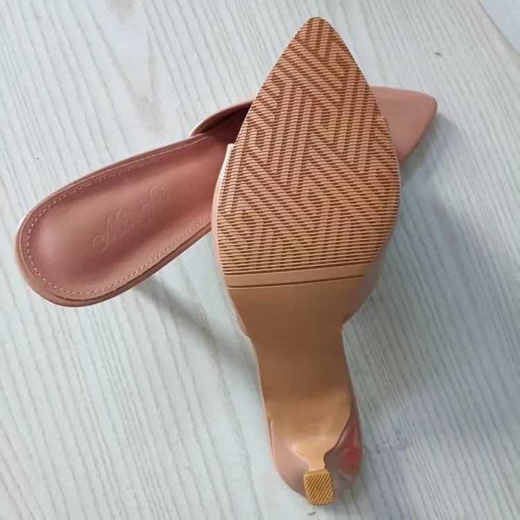 Women's Slippers 2026 New Summer Slim Heel Pointed Toe Worn with A Straight Drag Patent Leather High-heeled Slippers for Womens