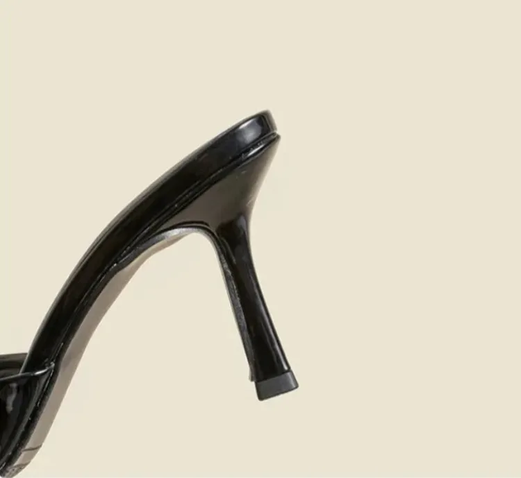 Women's Slippers 2026 New Summer Slim Heel Pointed Toe Worn with A Straight Drag Patent Leather High-heeled Slippers for Womens
