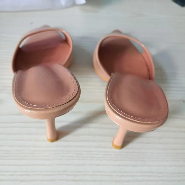Women's Slippers 2026 New Summer Slim Heel Pointed Toe Worn with A Straight Drag Patent Leather High-heeled Slippers for Womens