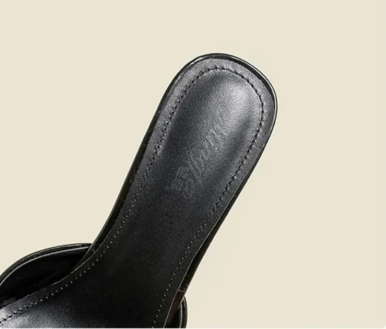 Women's Slippers 2026 New Summer Slim Heel Pointed Toe Worn with A Straight Drag Patent Leather High-heeled Slippers for Womens
