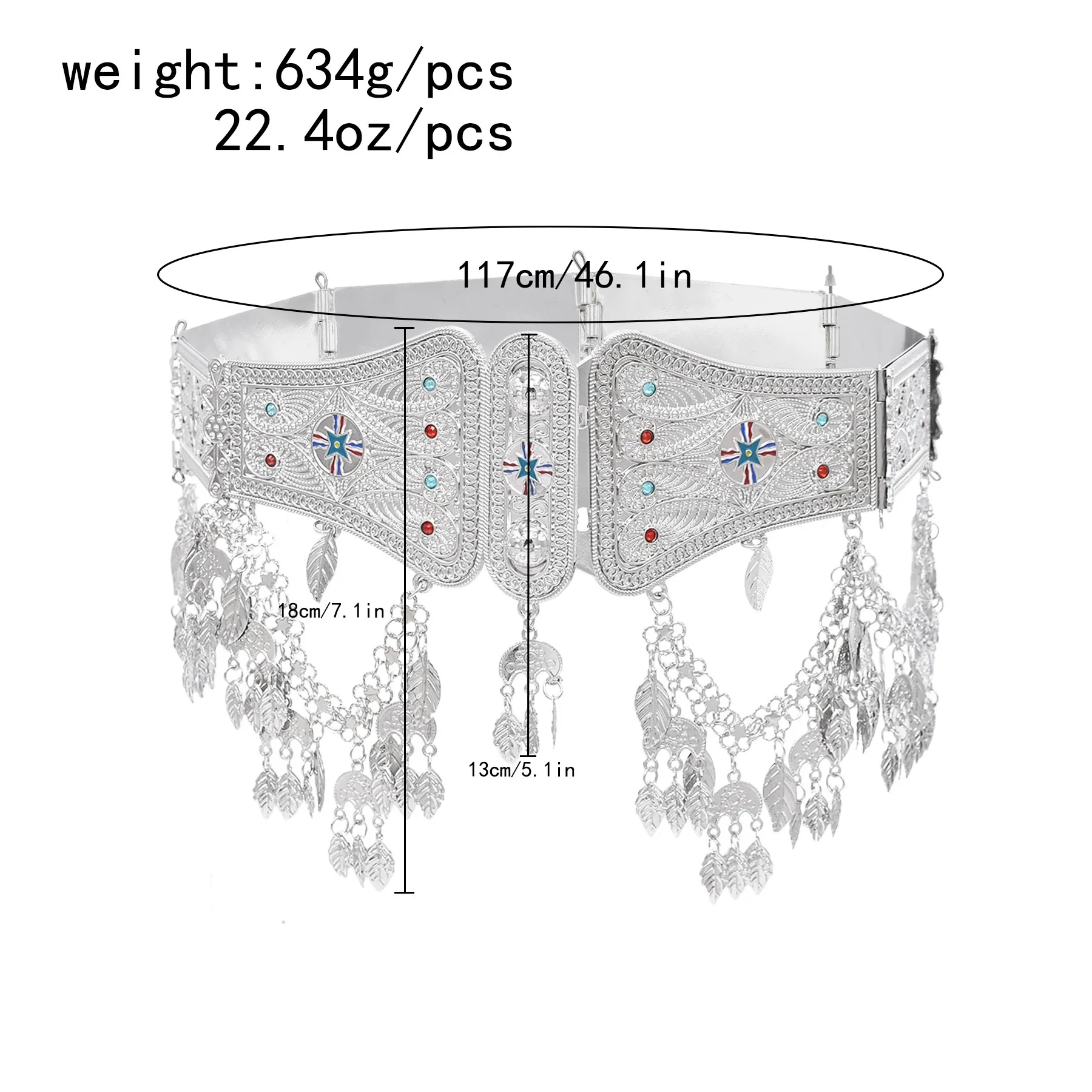 Silver Plated Assyrian National Flag Pattern Heavy Waist Belly Chains Alloy Cross Coin Leaf Tassel Belts Trendy Body Jewelry