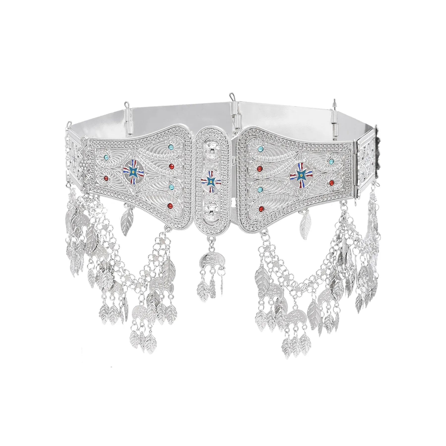 Silver Plated Assyrian National Flag Pattern Heavy Waist Belly Chains Alloy Cross Coin Leaf Tassel Belts Trendy Body Jewelry