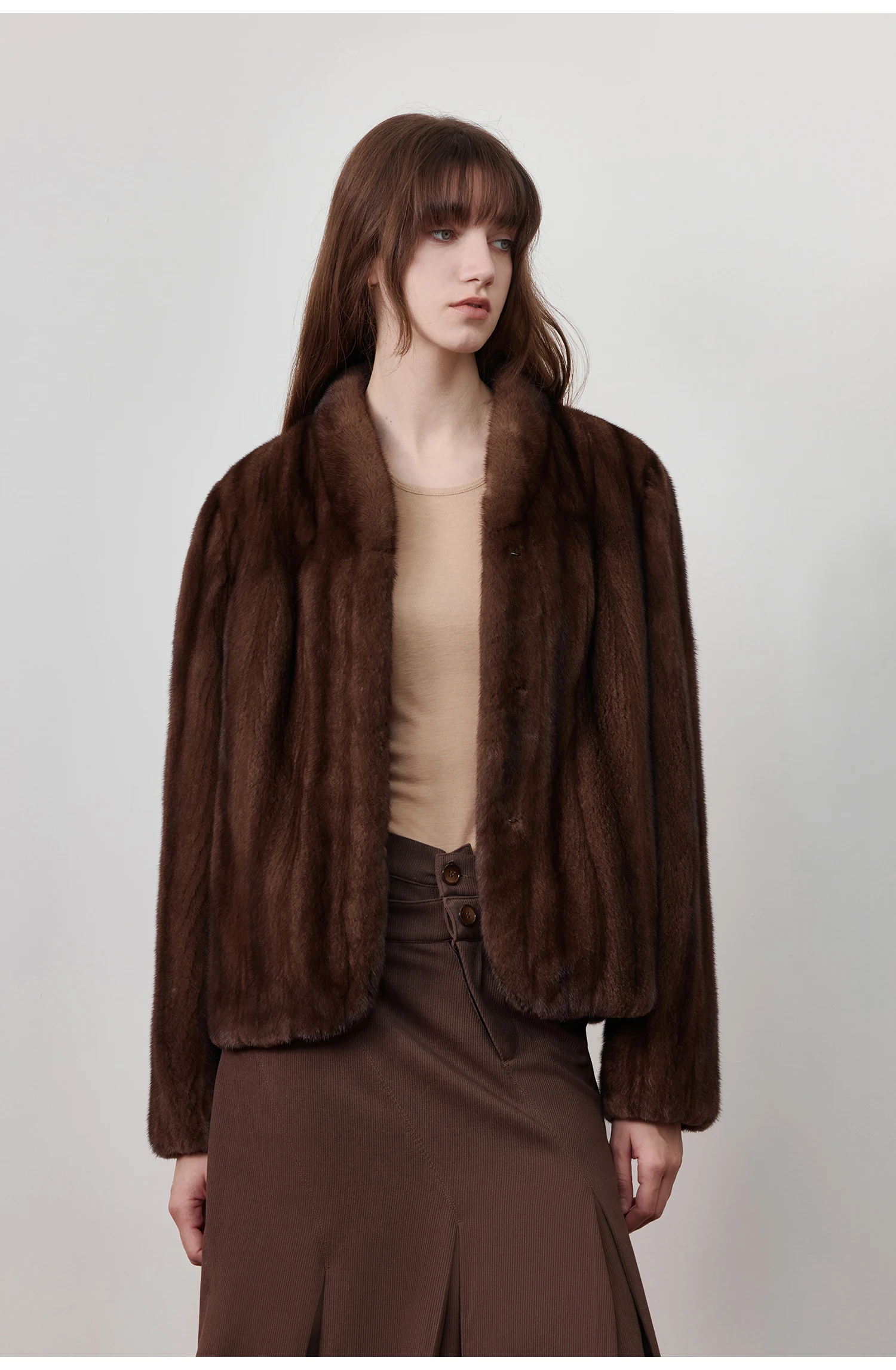 Lautaro Autumn Winter Short Brown Thick Warm Soft Faux Mink Fur Coat Women Stand Collar Elegant Luxury Chic Fluffy Jacket 2025