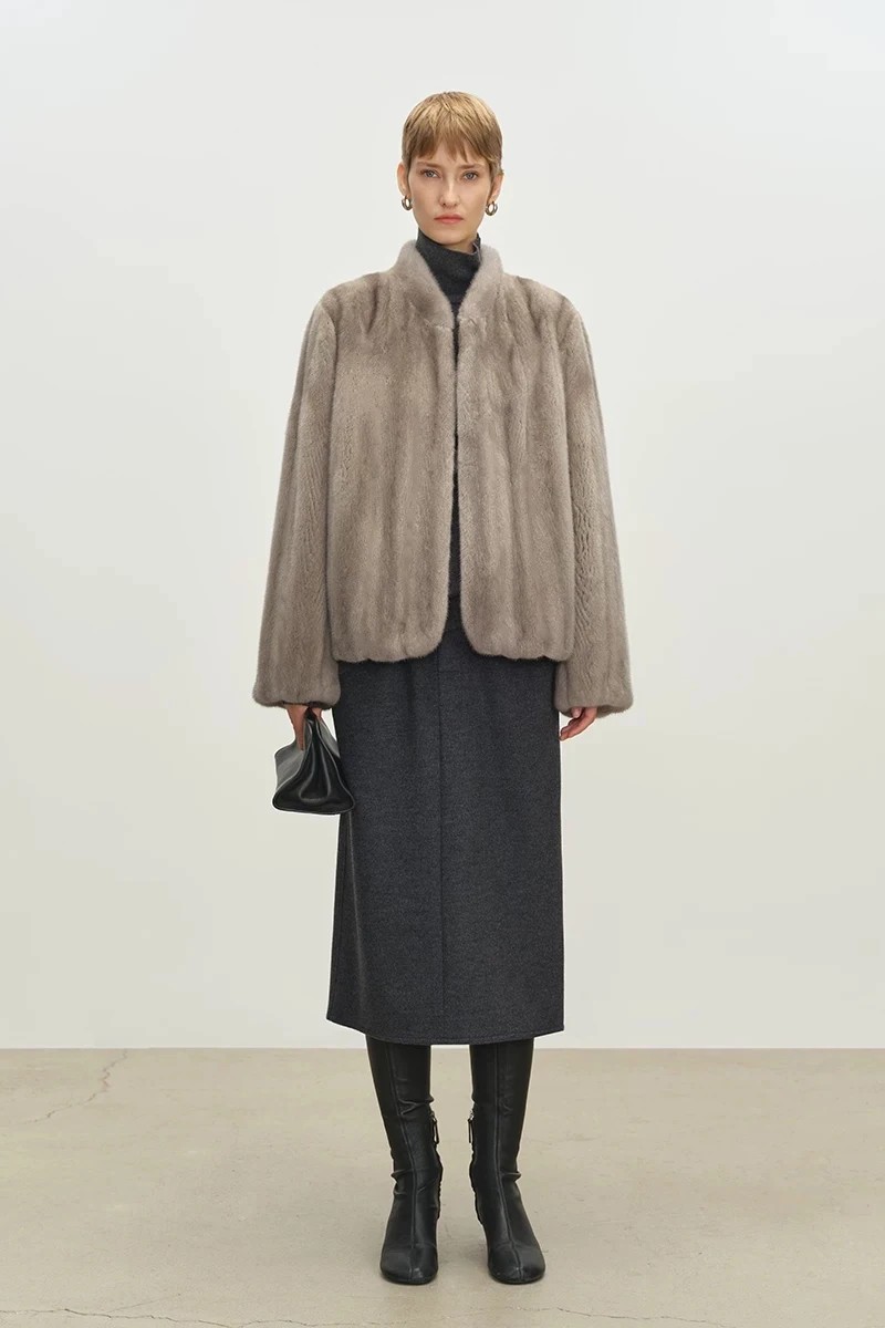 Lautaro Autumn Winter Short Brown Thick Warm Soft Faux Mink Fur Coat Women Stand Collar Elegant Luxury Chic Fluffy Jacket 2025