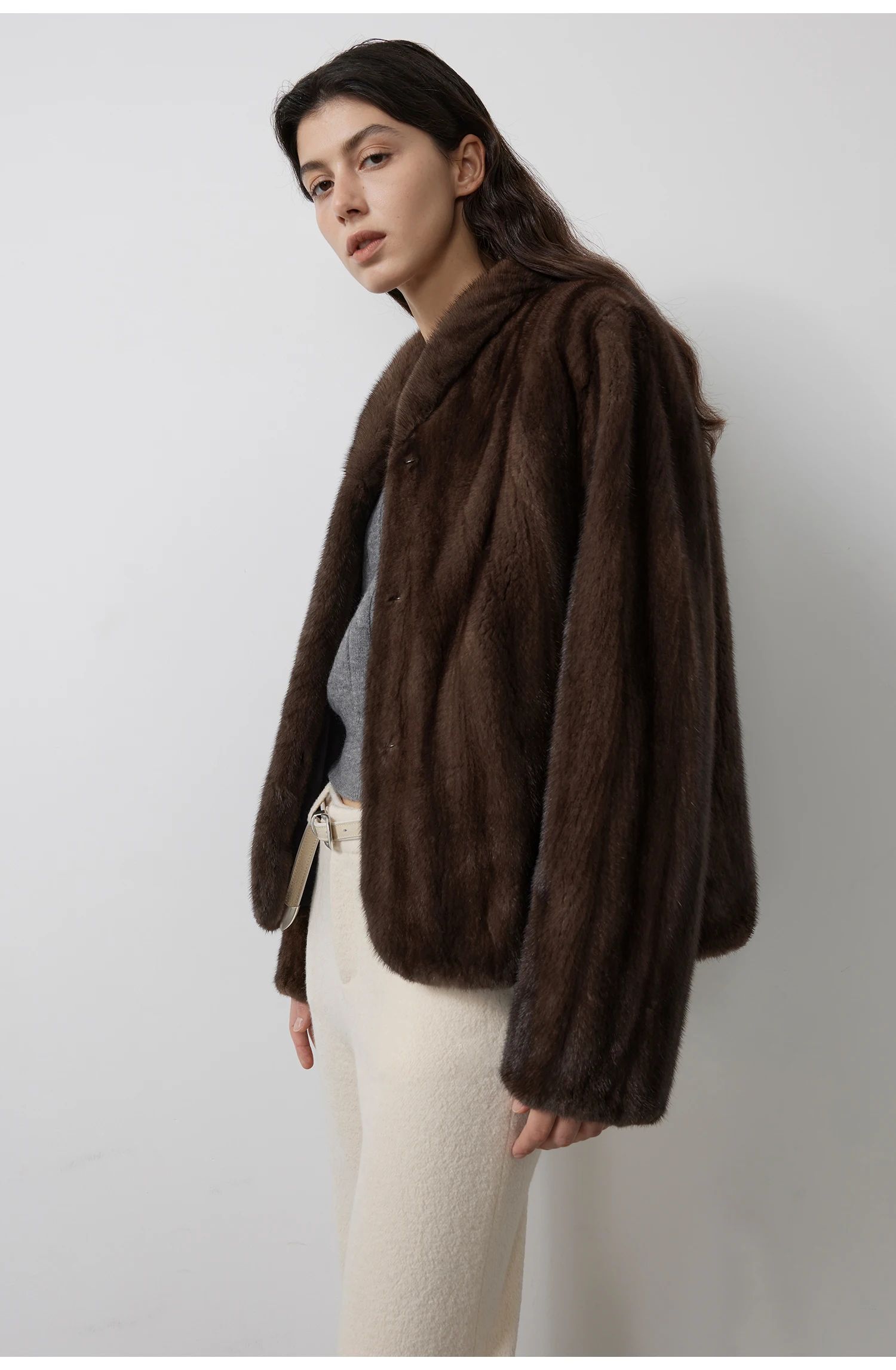 Lautaro Autumn Winter Short Brown Thick Warm Soft Faux Mink Fur Coat Women Stand Collar Elegant Luxury Chic Fluffy Jacket 2025