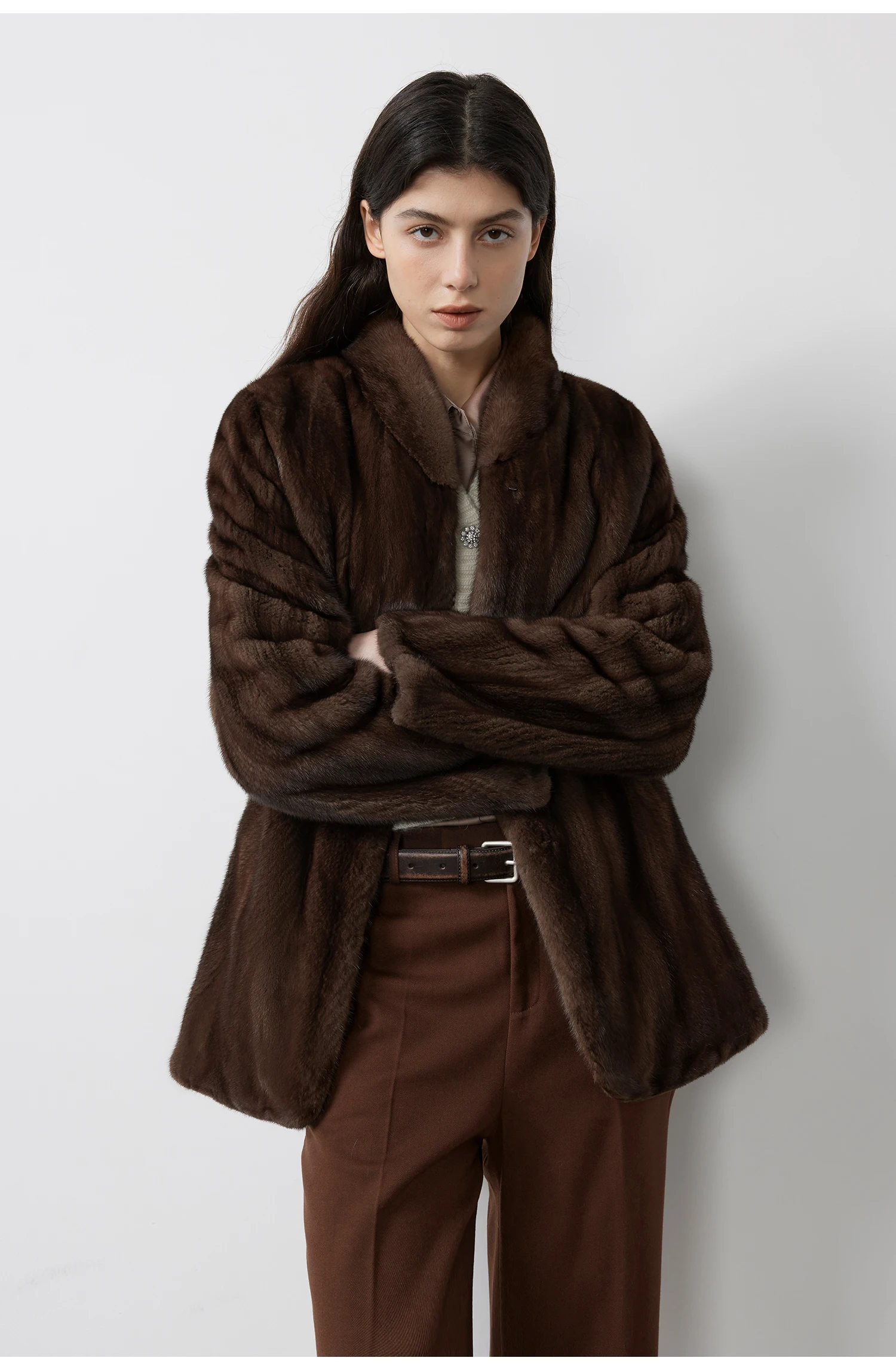 Lautaro Autumn Winter Short Brown Thick Warm Soft Faux Mink Fur Coat Women Stand Collar Elegant Luxury Chic Fluffy Jacket 2025