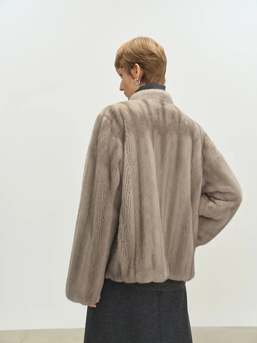 Lautaro Autumn Winter Short Brown Thick Warm Soft Faux Mink Fur Coat Women Stand Collar Elegant Luxury Chic Fluffy Jacket 2025