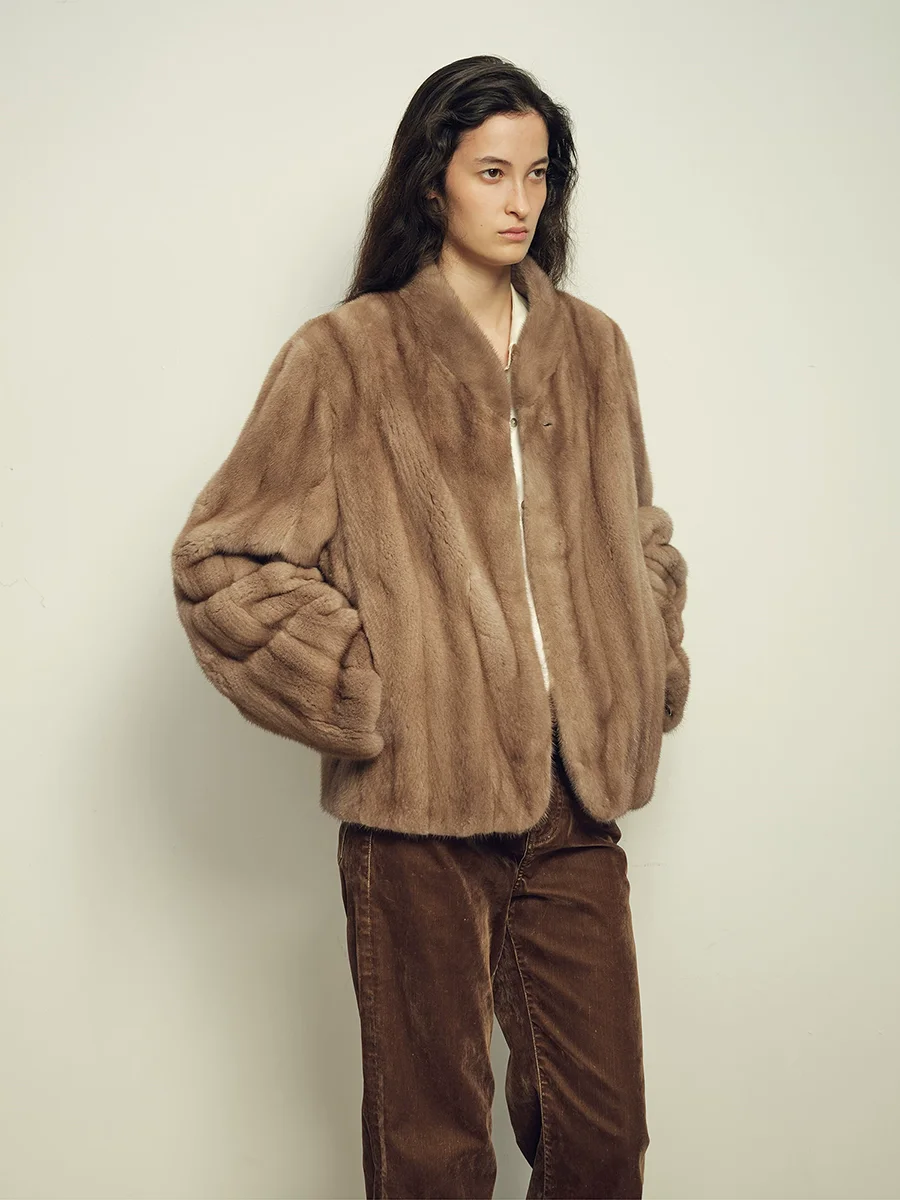 Lautaro Autumn Winter Short Brown Thick Warm Soft Faux Mink Fur Coat Women Stand Collar Elegant Luxury Chic Fluffy Jacket 2025