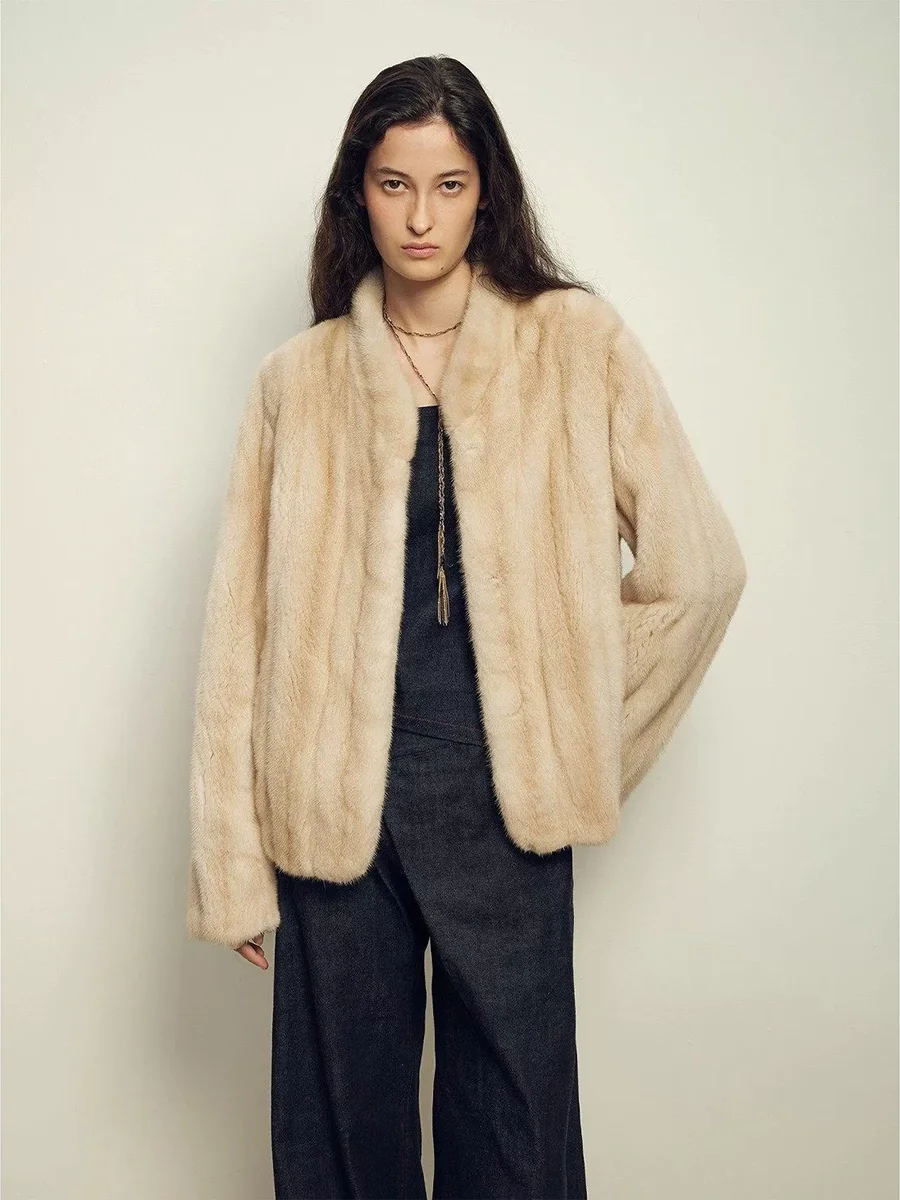 Lautaro Autumn Winter Short Brown Thick Warm Soft Faux Mink Fur Coat Women Stand Collar Elegant Luxury Chic Fluffy Jacket 2025