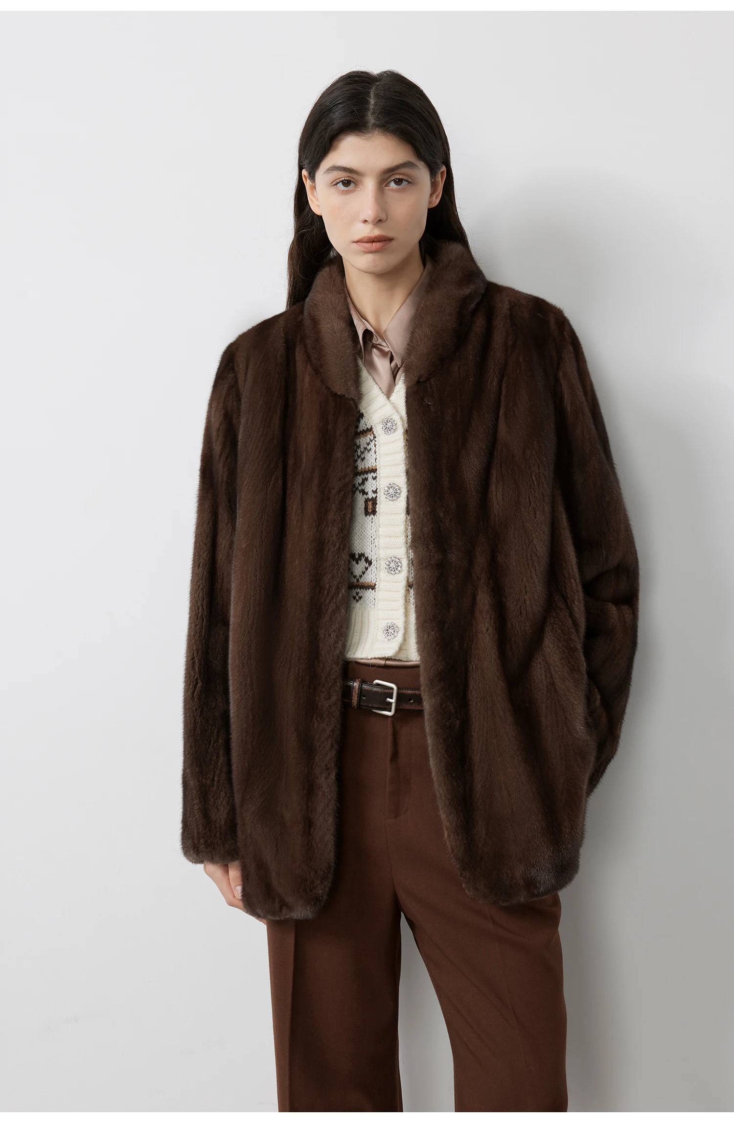 Lautaro Autumn Winter Short Brown Thick Warm Soft Faux Mink Fur Coat Women Stand Collar Elegant Luxury Chic Fluffy Jacket 2025