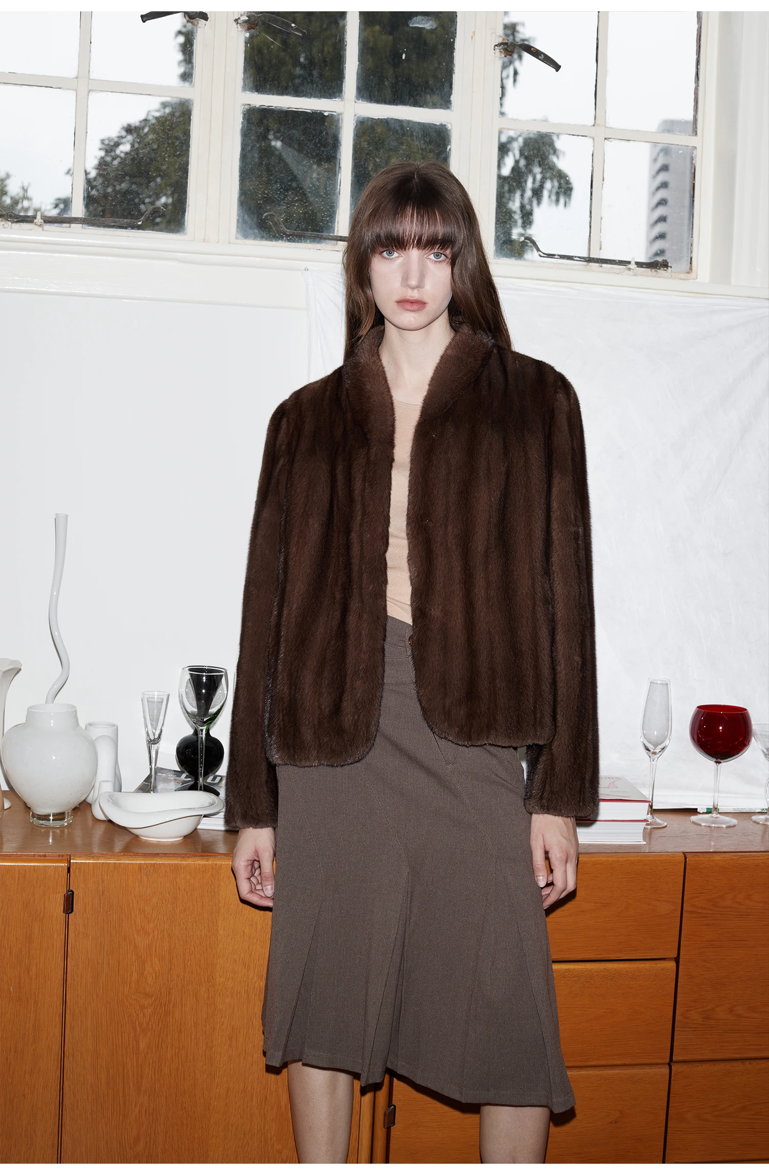 Lautaro Autumn Winter Short Brown Thick Warm Soft Faux Mink Fur Coat Women Stand Collar Elegant Luxury Chic Fluffy Jacket 2025