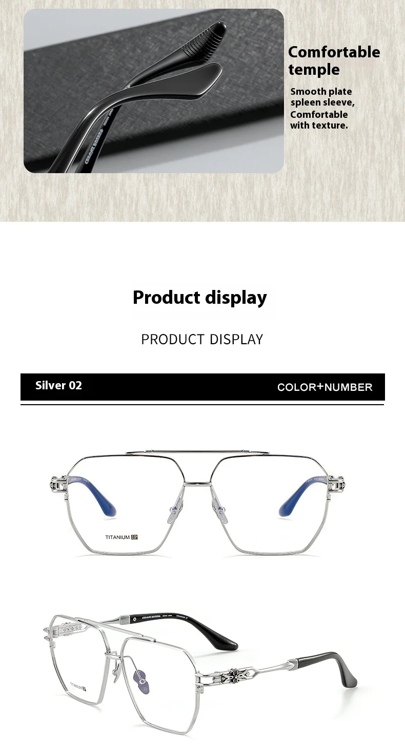 ALICIA Fat Face Over Size Eyewear Luxury Pure Titanium Pilot Double Bridge Glasses Optical Prescription Frames Woman Men 5313
