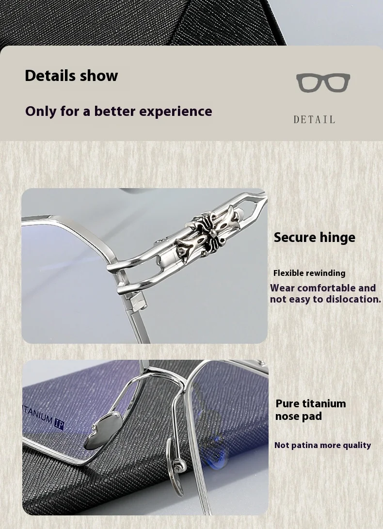ALICIA Fat Face Over Size Eyewear Luxury Pure Titanium Pilot Double Bridge Glasses Optical Prescription Frames Woman Men 5313