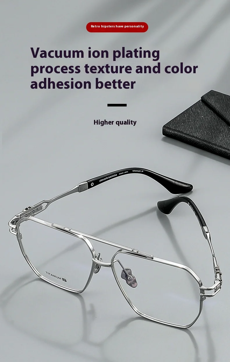 ALICIA Fat Face Over Size Eyewear Luxury Pure Titanium Pilot Double Bridge Glasses Optical Prescription Frames Woman Men 5313