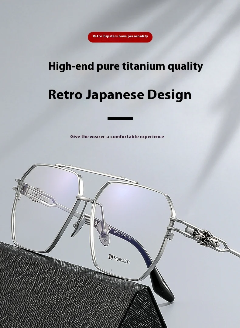 ALICIA Fat Face Over Size Eyewear Luxury Pure Titanium Pilot Double Bridge Glasses Optical Prescription Frames Woman Men 5313
