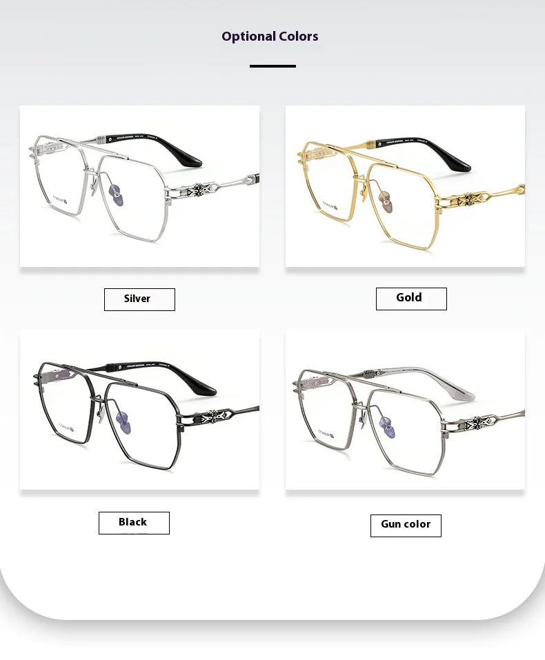 ALICIA Fat Face Over Size Eyewear Luxury Pure Titanium Pilot Double Bridge Glasses Optical Prescription Frames Woman Men 5313