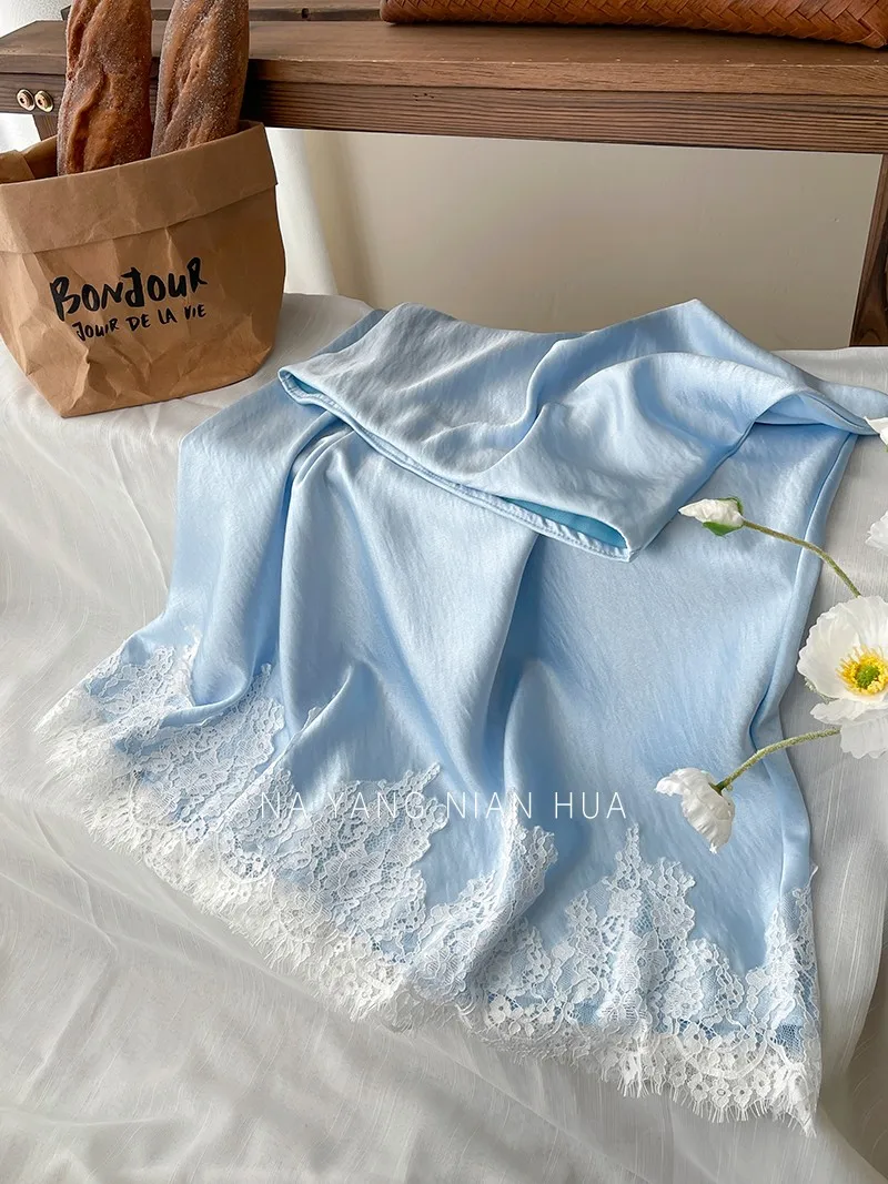 Beiyingni French Elegant Satin Mermaid Skirt Women Spring Summer Lace Patchwork Pack Hip Long A-line Skirts Office Ladies Faldas