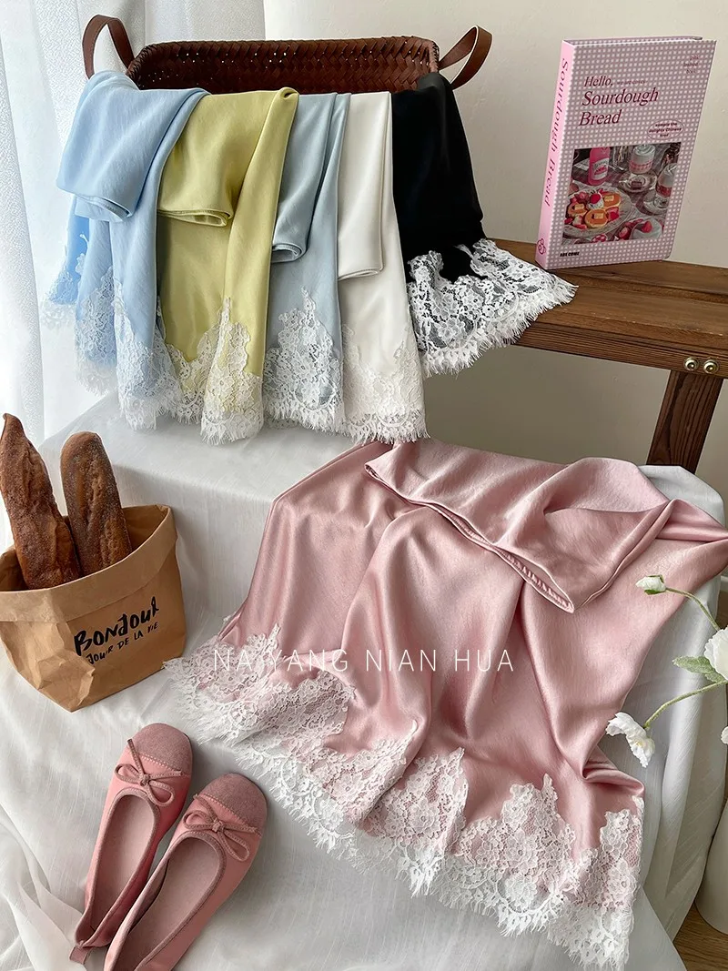 Beiyingni French Elegant Satin Mermaid Skirt Women Spring Summer Lace Patchwork Pack Hip Long A-line Skirts Office Ladies Faldas