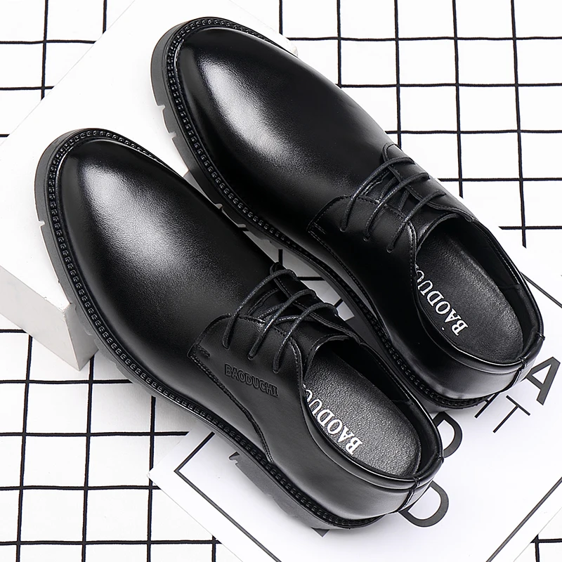 10cm Height Increasing Cowhide Men's Shoes, Fashionable, Casual, Business Office Thick Soled Men's Formal Shoes