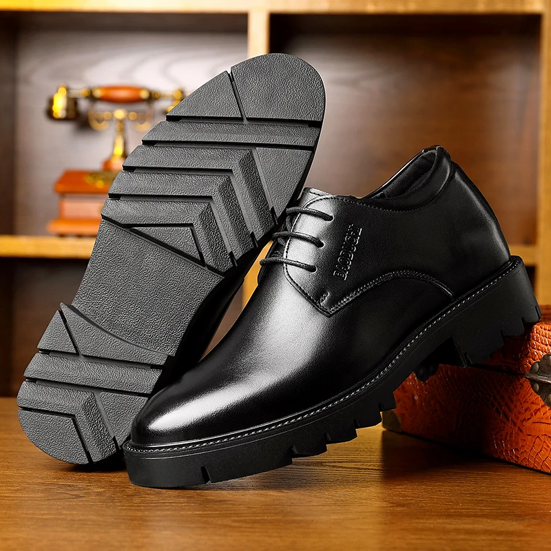 10cm Height Increasing Cowhide Men's Shoes, Fashionable, Casual, Business Office Thick Soled Men's Formal Shoes