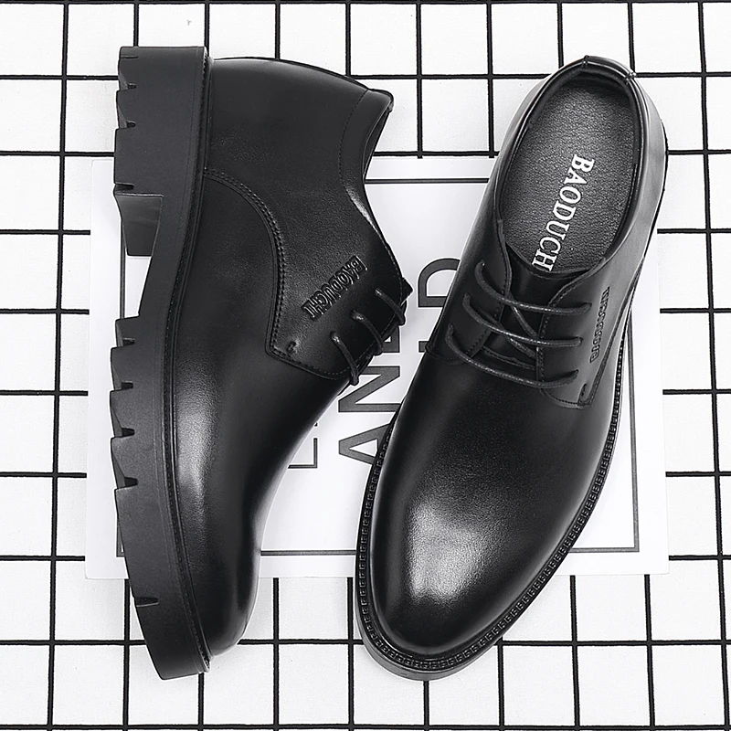 10cm Height Increasing Cowhide Men's Shoes, Fashionable, Casual, Business Office Thick Soled Men's Formal Shoes
