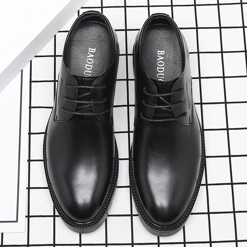10cm Height Increasing Cowhide Men's Shoes, Fashionable, Casual, Business Office Thick Soled Men's Formal Shoes