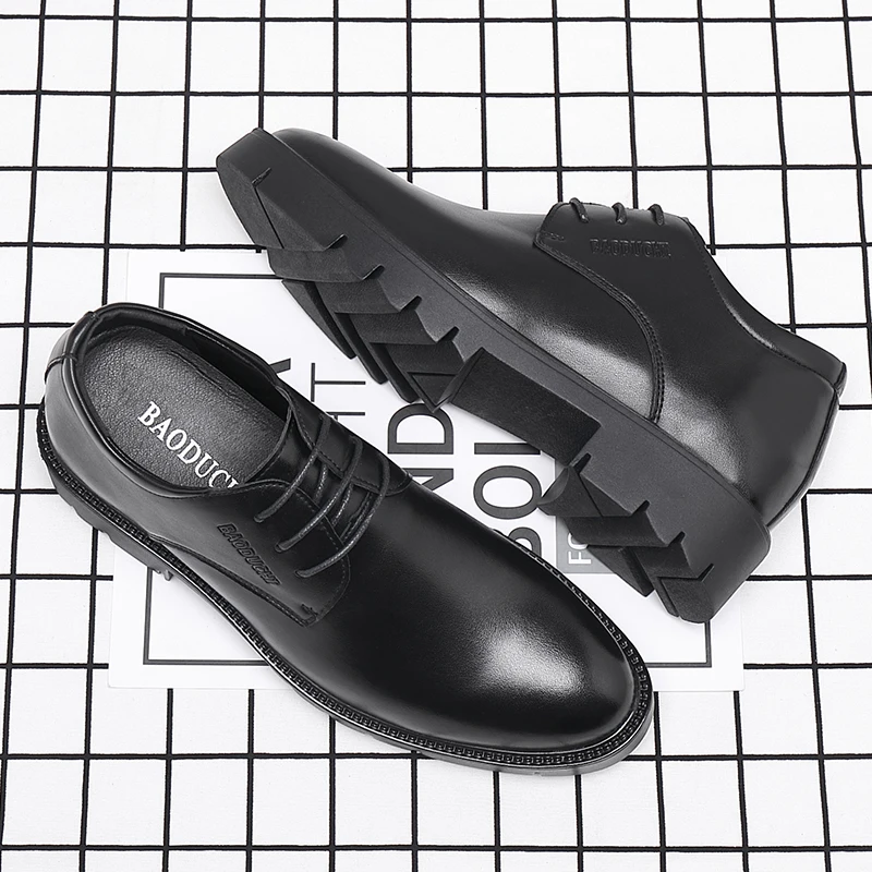 10cm Height Increasing Cowhide Men's Shoes, Fashionable, Casual, Business Office Thick Soled Men's Formal Shoes