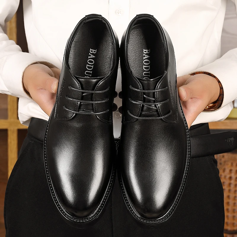 10cm Height Increasing Cowhide Men's Shoes, Fashionable, Casual, Business Office Thick Soled Men's Formal Shoes
