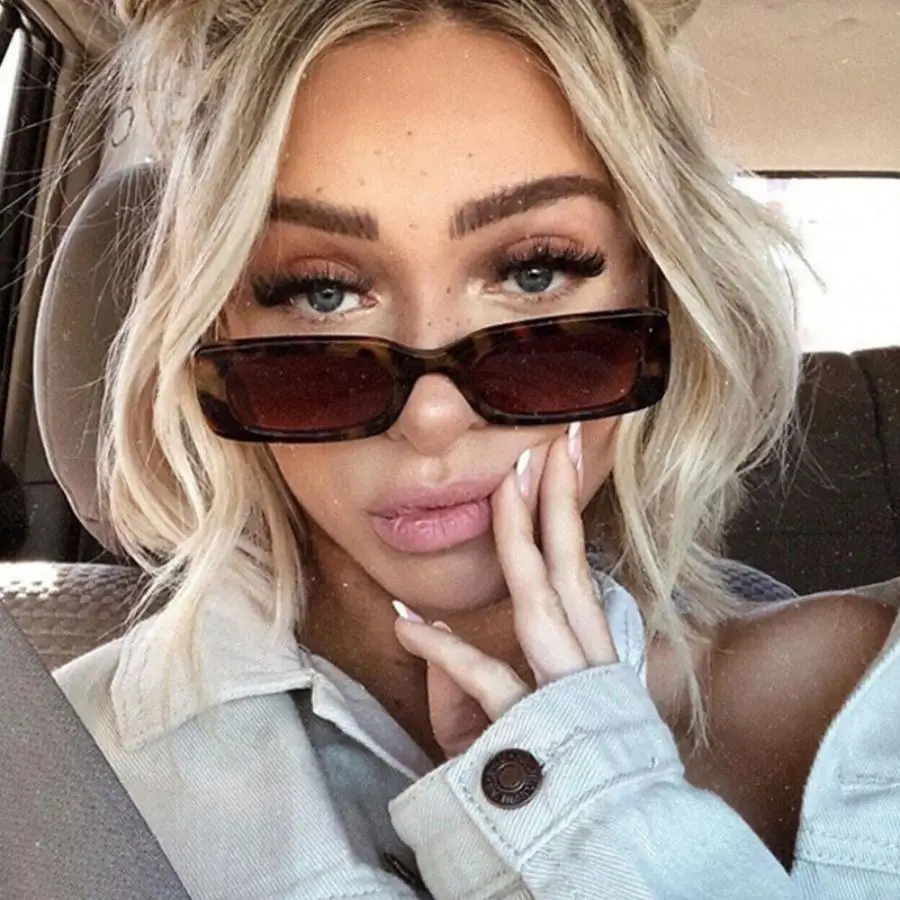 56PCS Small Rectangle Pattern Sunglasses For Women Vintage Brand Designer Square Female Eyewear