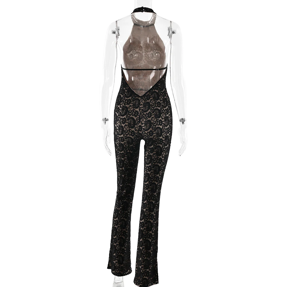 Fantoye Sexy Backless Lace Patchwork Women Jumpsuit Black Sleeveless High Elastic Rompers Spring Bodycon Elegant Party Clubwear